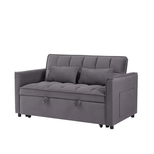 English Elm 55.1-inch Convertible Velvet Futon Sofa Bed with Storage and Adjustable Iron Frame W2564P445797