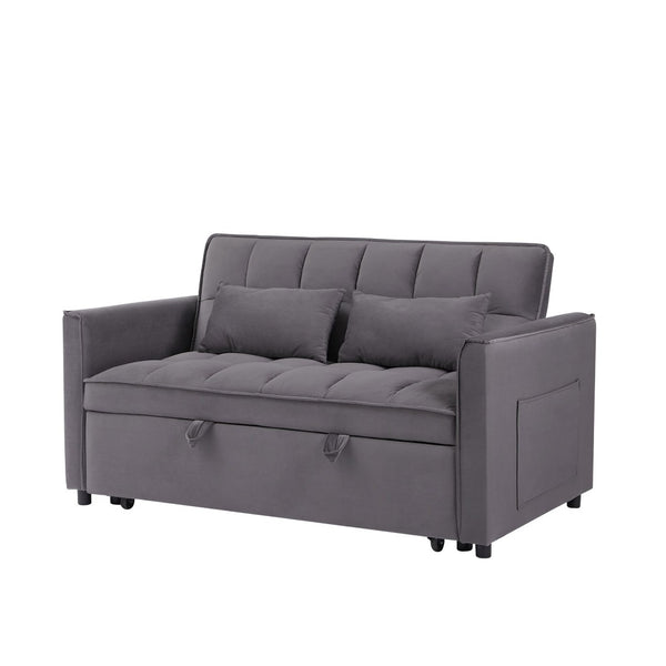 English Elm 55.1-inch Convertible Velvet Futon Sofa Bed with Storage and Adjustable Iron Frame W2564P445797