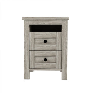 English Elm 3-Pieces Bedroom Set Full Size Farmhouse Platform Bed with Storage Headboard, Nightstand & Dresser Antique Gray 59.25 L x 18.31 W x 8.27 H N733S369048G