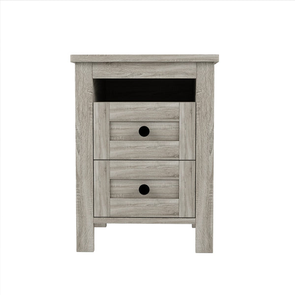 English Elm 3-Pieces Bedroom Set Full Size Farmhouse Platform Bed with Storage Headboard, Nightstand & Dresser Antique Gray 59.25 L x 18.31 W x 8.27 H N733S369048G