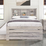 Hearth and Haven Radiate 2-Piece Bedroom Set with Twin Size Bookcase Captain Bed and Nightstand, Rustic White BS200105AAC