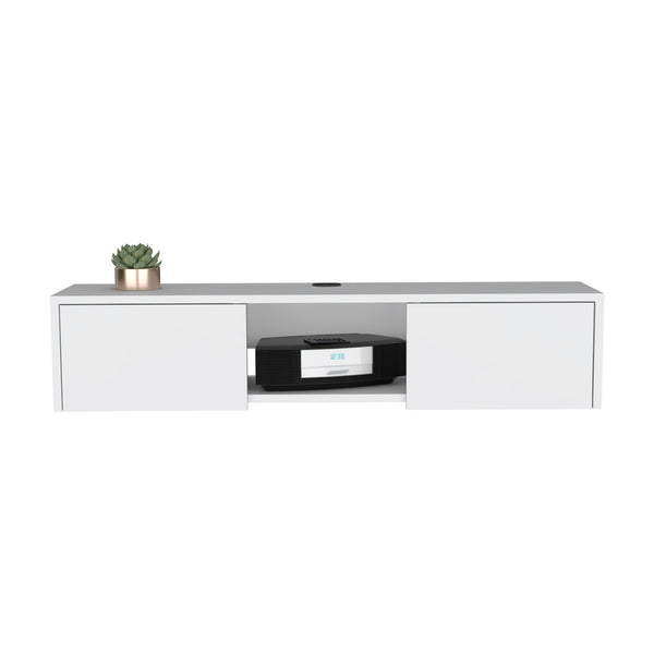 English Elm Adel Wall-Mounted TV Stand with 2 Doors and Cable Management, White Floating Media Console B097P167457