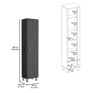 English Elm 70.8H" Tall Narrow Storage Cabinet with 5 Shelves, 3 Broom Hangers, Metal Legs for Entryway Oak 69.6 L x 20 W x 3.5 H B097P167440