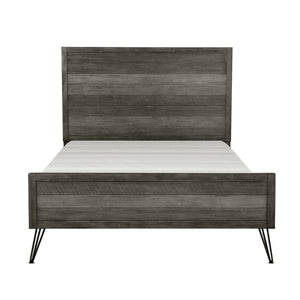 English Elm Contemporary Solid Acacia Full Bed with Slat Paneling and Industrial Metal Legs B011S02257
