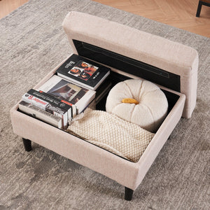 English Elm Beige Tufted Upholstered Armchair with Storage Ottoman, Cup Holders & Side Pocket for Living Space W1901P149127