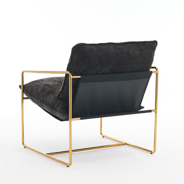 English Elm 2 Upholstered Hanging Armchair with Gold-Plated Frame, Crushed Foam Comfort, Sturdy 350 lb Support Dark Gray W1901P147317