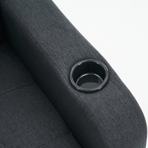 English Elm Dark Gray Tufted Upholstered Armchair with Storage Ottoman, Cup Holders, Side Pocket & Metal Frame W1901P149126