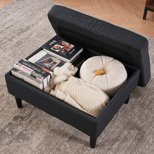 English Elm Dark Gray Tufted Upholstered Armchair with Storage Ottoman, Cup Holders, Side Pocket & Metal Frame W1901P149126