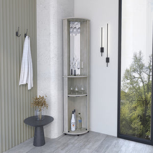 English Elm Nashville Corner Bar Cabinet with Wine Glass Rack, Mirrored Back, Three-Tier Shelves & Pine Craftsmanship Gray 42.1 L x 24.8 W x 5.5 H B097P167443