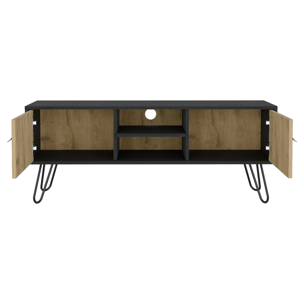 English Elm Toka Hairpin Legs TV Rack with Media Center, 2-Door Pine Storage, Cable Management, Retro Chic B097P167455