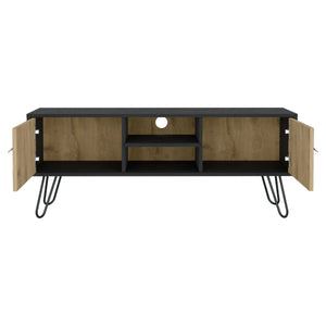 English Elm Toka Hairpin Legs TV Rack with Media Center, 2-Door Pine Storage, Cable Management, Retro Chic B097P167455