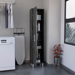 English Elm 70.8H" Tall Narrow Storage Cabinet with 5 Shelves, 3 Broom Hangers, Metal Legs for Entryway Oak 69.6 L x 20 W x 3.5 H B097P167440