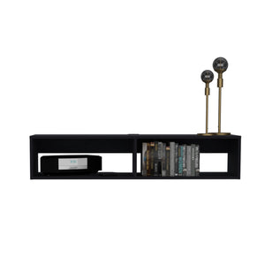 English Elm Klein Floating TV Stand Wall Mount, Space-Saving Pine Shelf Unit 47.6"W Top Surface, Black B097P167463