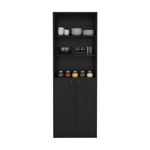English Elm Vinton Pine 2-Door Bookcase with 3 Upper Open Shelves & Hidden Lower Storage, Black Finish B097P167423