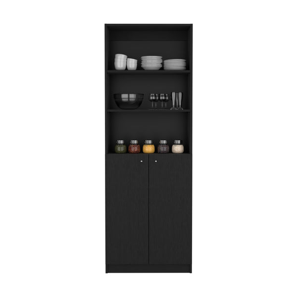 English Elm Vinton Pine 2-Door Bookcase with 3 Upper Open Shelves & Hidden Lower Storage, Black Finish B097P167423