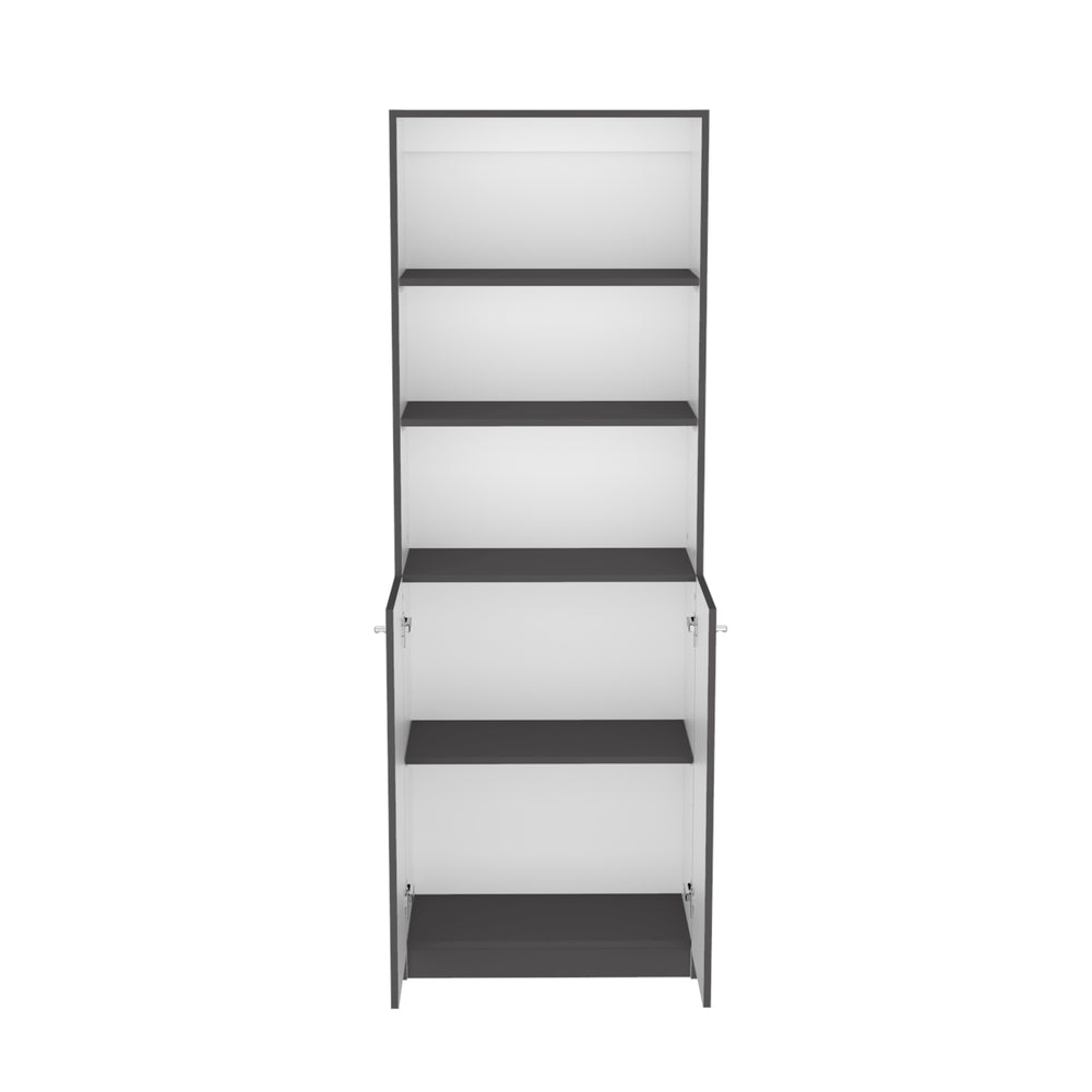 English Elm Vinton 2-Door Bookcase with Upper Shelves — Matt Gray/White Pine, 3 Open & 2 Closed Shelves, Sturdy Organizing Solution B097P167428