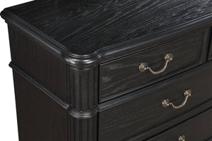 English Elm 1pc Traditional Vintage Antique Chest with 5 Drawers, Drop Handles & Bun Feet in Black Gray Finish B011P167896