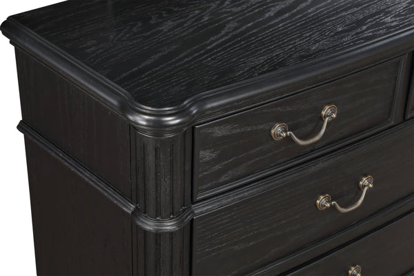 English Elm 1pc Traditional Vintage Antique Chest with 5 Drawers, Drop Handles & Bun Feet in Black Gray Finish B011P167896