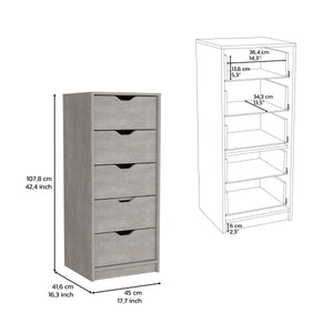 English Elm Dresser Slim 42" 5-Drawer Narrow Chest with Smooth Pull-Out Drawers for Compact Bedroom Storage Gray 45.2 L x 20 W x 5.1 H B097P167437