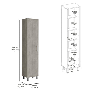 English Elm 70.8H" Tall Narrow Storage Cabinet with 5 Shelves, 3 Broom Hangers, Metal Legs for Entryway Gray 69.6 L x 20 W x 3.5 H B097P167439