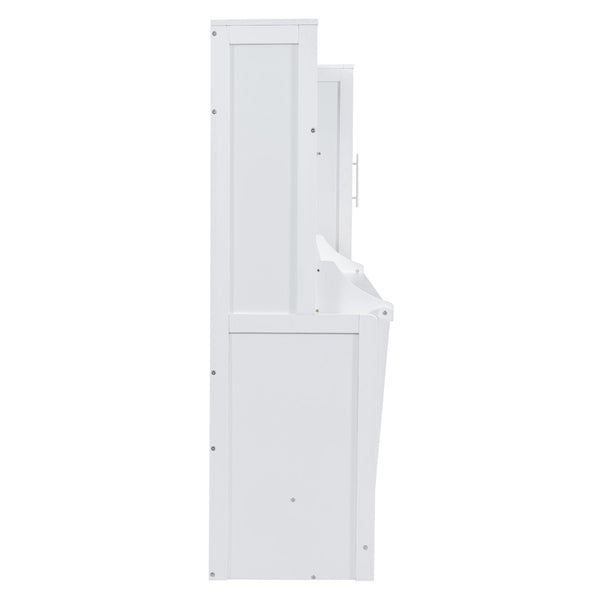 English Elm Queen Murphy Wall Bed with Integrated Wardrobe and Drawers for Studio or Guest Room White LP000793AAK-1