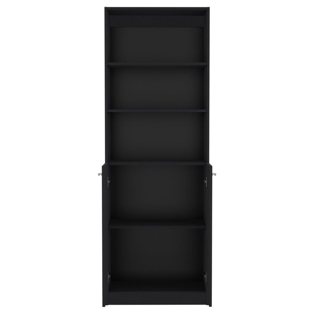 English Elm Vinton Pine 2-Door Bookcase with 3 Upper Open Shelves & Hidden Lower Storage, Black Finish B097P167423