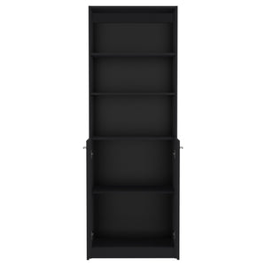 English Elm Vinton Pine 2-Door Bookcase with 3 Upper Open Shelves & Hidden Lower Storage, Black Finish B097P167423