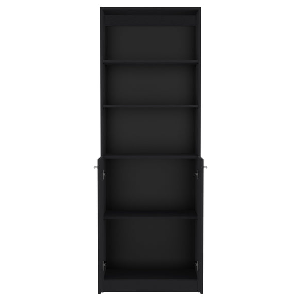 English Elm Vinton Pine 2-Door Bookcase with 3 Upper Open Shelves & Hidden Lower Storage, Black Finish B097P167423