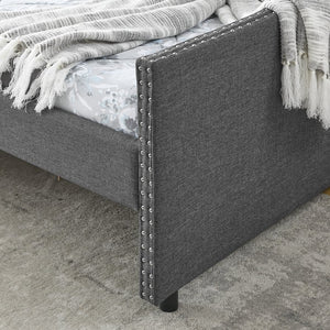 English Elm Queen Upholstery Daybed with Storage Drawers, Tufted Back & Nailhead Arms, 80"x60" Sleeper, 500lb Capacity DARK GREY W1413S00034