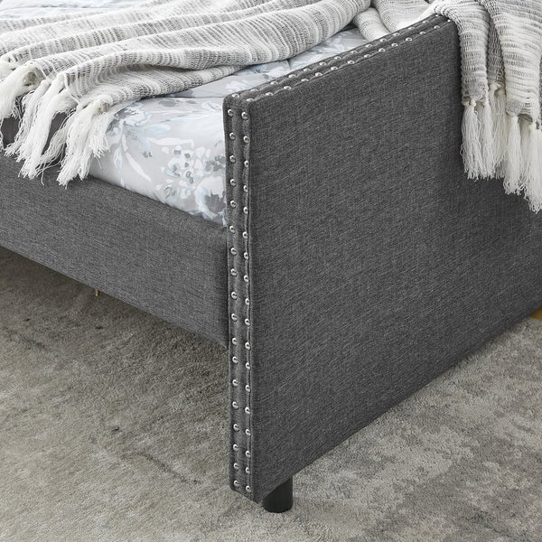 English Elm Queen Upholstery Daybed with Storage Drawers, Tufted Back & Nailhead Arms, 80"x60" Sleeper, 500lb Capacity DARK GREY W1413S00034