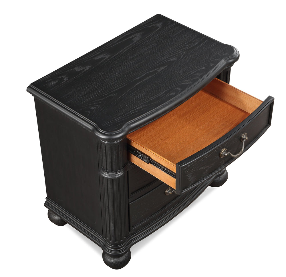 English Elm 1pc Vintage 3-Drawer Nightstand Black Gray Finish — Spacious Wooden Bedroom Storage with Metal Hardware B011P167817
