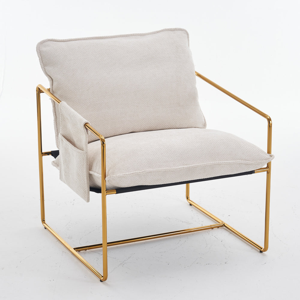 English Elm 2 Upholstered Hanging Armchair with Gold-Plated Frame, Crushed Foam Comfort, Sturdy 350 lb Support Beige W1901P147316