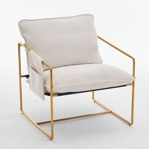English Elm 2 Upholstered Hanging Armchair with Gold-Plated Frame, Crushed Foam Comfort, Sturdy 350 lb Support Beige W1901P147316