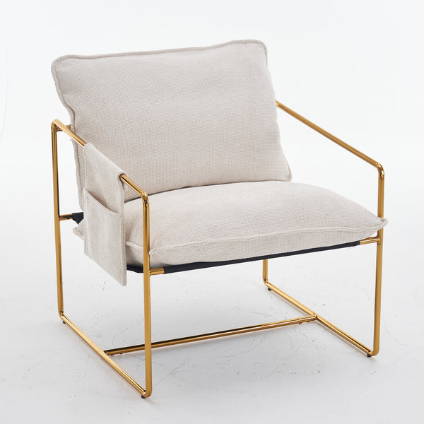 English Elm 2 Upholstered Hanging Armchair with Gold-Plated Frame, Crushed Foam Comfort, Sturdy 350 lb Support Beige W1901P147316