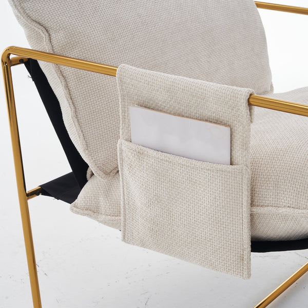 English Elm 2 Upholstered Hanging Armchair with Gold-Plated Frame, Crushed Foam Comfort, Sturdy 350 lb Support Beige W1901P147316