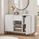 Hearth and Haven Storage Cabinet Wave Pattern 2 Door with Drawers Buffets & Sideboards For Living Room, Dining Room, Bedroom , Hall, 47.2''W X 15.8''D X 33.5''H. W1162P152978