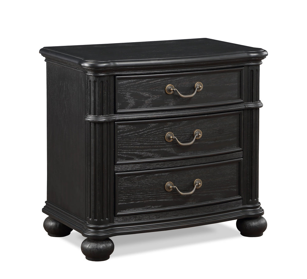 English Elm 1pc Vintage 3-Drawer Nightstand Black Gray Finish — Spacious Wooden Bedroom Storage with Metal Hardware B011P167817