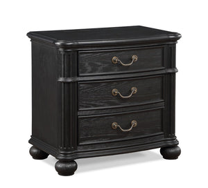 English Elm 1 Piece Traditional Vintage Antique Drawer Pull 3-Drawer Nightstand Black Gray Dark Finish Bedroom Wooden Furniture