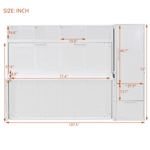 English Elm Full Size Murphy Wall Bed with Wardrobe Drawers Studio Apartment Space Saver LP000792AAK-1