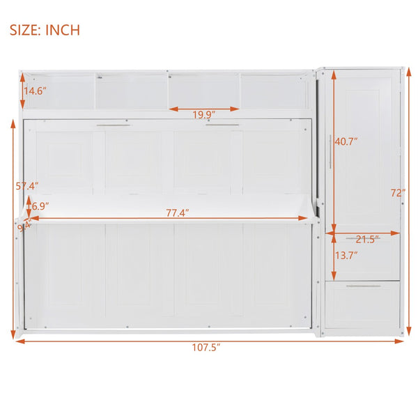 English Elm Full Size Murphy Wall Bed with Wardrobe Drawers Studio Apartment Space Saver LP000792AAK-1