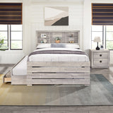 Hearth and Haven Radiate 2-Piece Bedroom Set with Twin Size Bookcase Captain Bed and Nightstand, Rustic White BS200105AAC