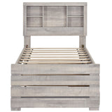 Hearth and Haven Radiate Twin Size Bookcase Captain Bed with 3 Drawers and Trundle, Rustic White BS316105AAC