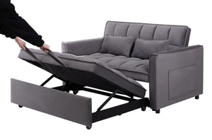 English Elm 55.1-inch Convertible Velvet Futon Sofa Bed with Storage and Adjustable Iron Frame W2564P445797