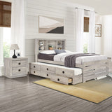 Hearth and Haven Radiate Twin Size Bookcase Captain Bed with 3 Drawers and Trundle, Rustic White BS316105AAC