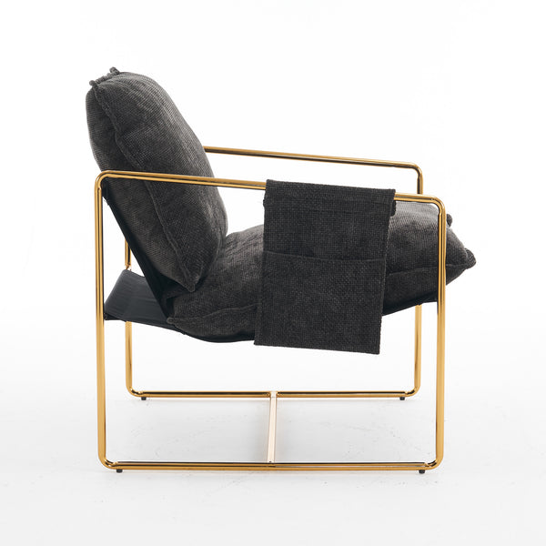 English Elm 2 Upholstered Hanging Armchair with Gold-Plated Frame, Crushed Foam Comfort, Sturdy 350 lb Support Dark Gray W1901P147317