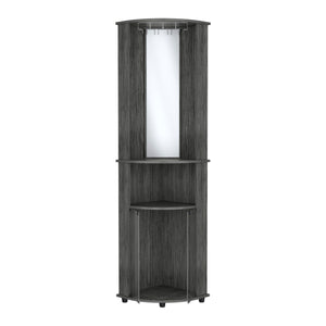 English Elm Nashville Corner Bar Cabinet with Wine Glass Rack, Mirrored Back, Three-Tier Shelves & Pine Craftsmanship Oak 42.1 L x 24.8 W x 5.5 H B097P167444
