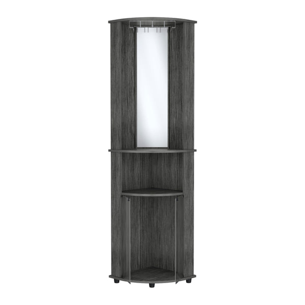 English Elm Nashville Corner Bar Cabinet with Wine Glass Rack, Mirrored Back, Three-Tier Shelves & Pine Craftsmanship Oak 42.1 L x 24.8 W x 5.5 H B097P167444