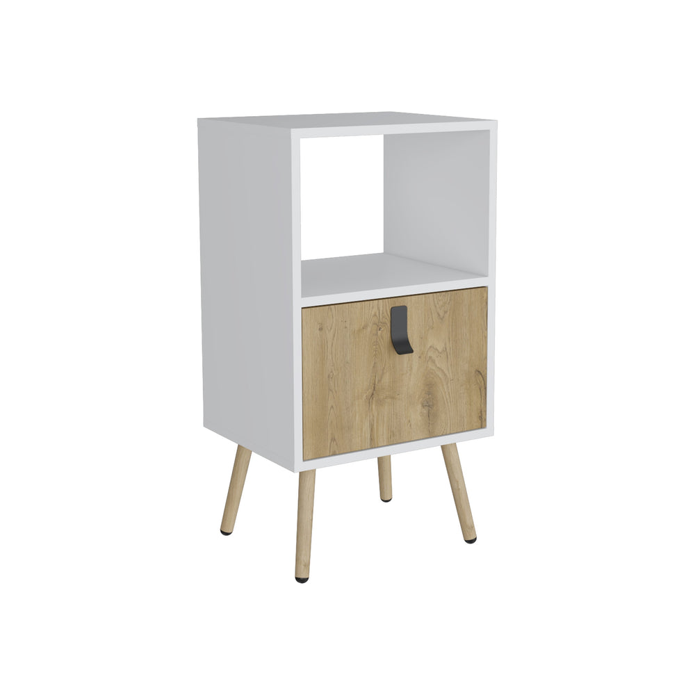English Elm Tall Nightstand MWM9901 29"H White+Walnut – Modern Pine MDF Nightstand with Drawer, Open Shelf, Durable Finish B097P167469