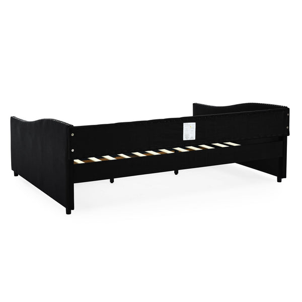 English Elm Queen Upholstery Daybed with Storage Drawers, Tufted Back & Nailhead Arms, 80"x60" Sleeper, 500lb Capacity Black W1413S00033