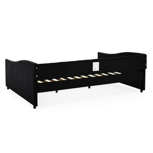 English Elm Queen Upholstered Tufted Daybed Sofa with Storage Drawers and Nailhead Arm Detail Black W1413S00194